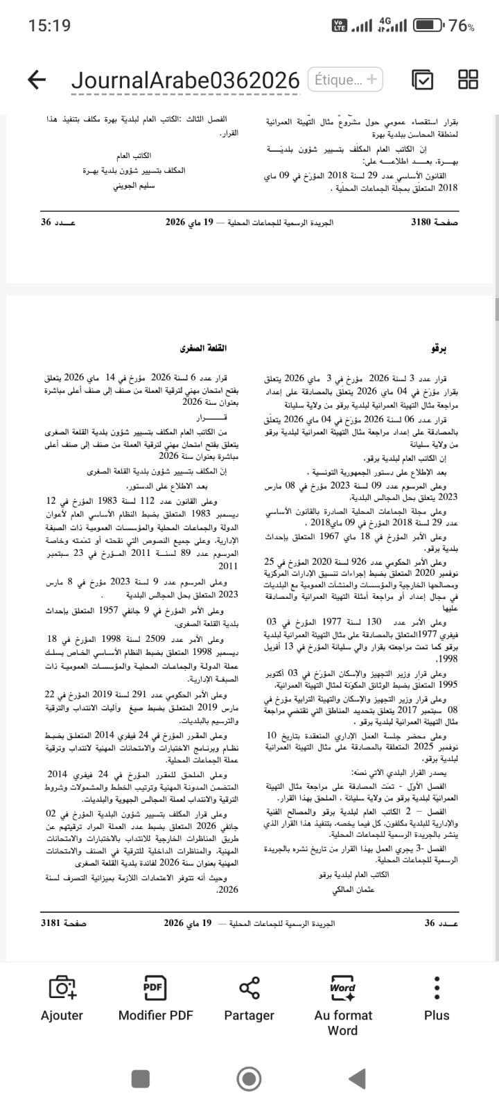 قرارات بالرائد الرسمي خاصة بالبلديات من بينها بلدية برقو